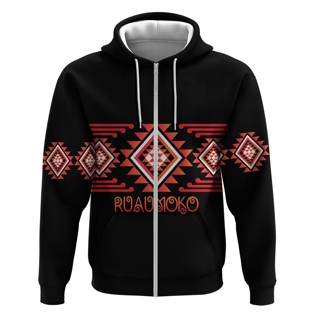 Aotearoa Atua Ruaumoko Personalised Zip Hoodie Maori Powerful God Taniko Motifs