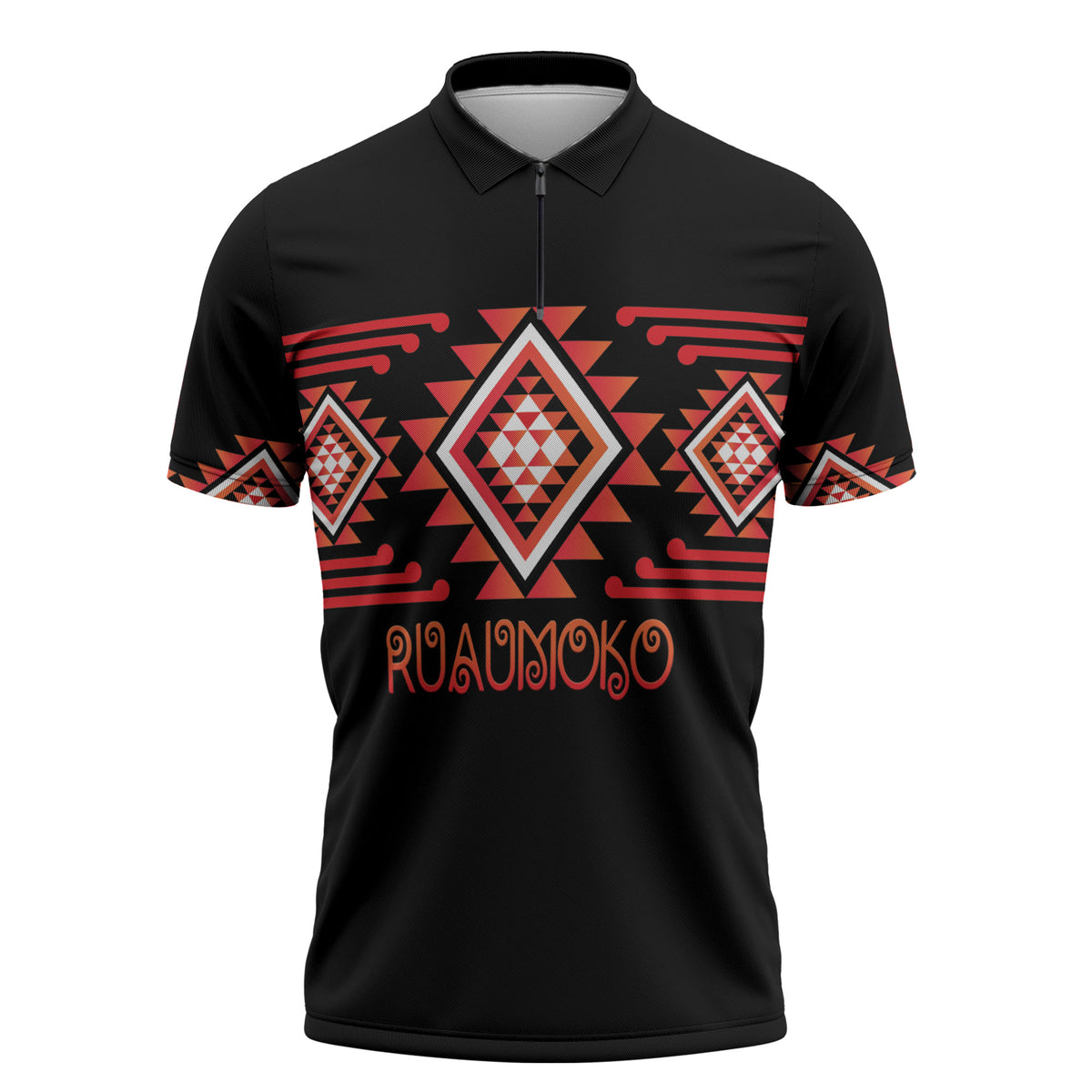 Aotearoa Atua Ruaumoko Personalised Zipper Polo Shirt Maori Powerful God Taniko Motifs