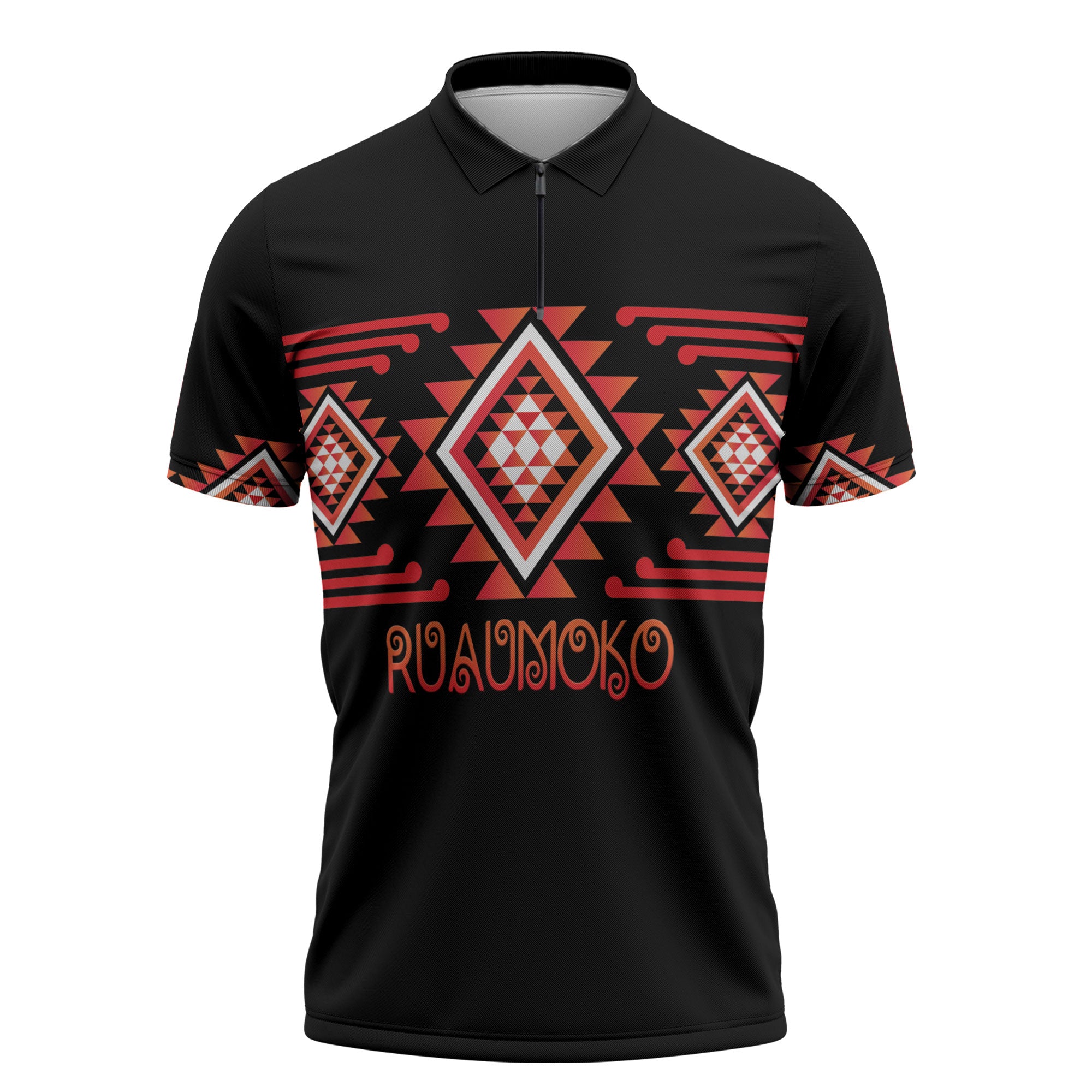 Aotearoa Atua Ruaumoko Personalised Zipper Polo Shirt Maori Powerful God Taniko Motifs