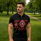 Aotearoa Atua Ruaumoko Personalised Zipper Polo Shirt Maori Powerful God Taniko Motifs
