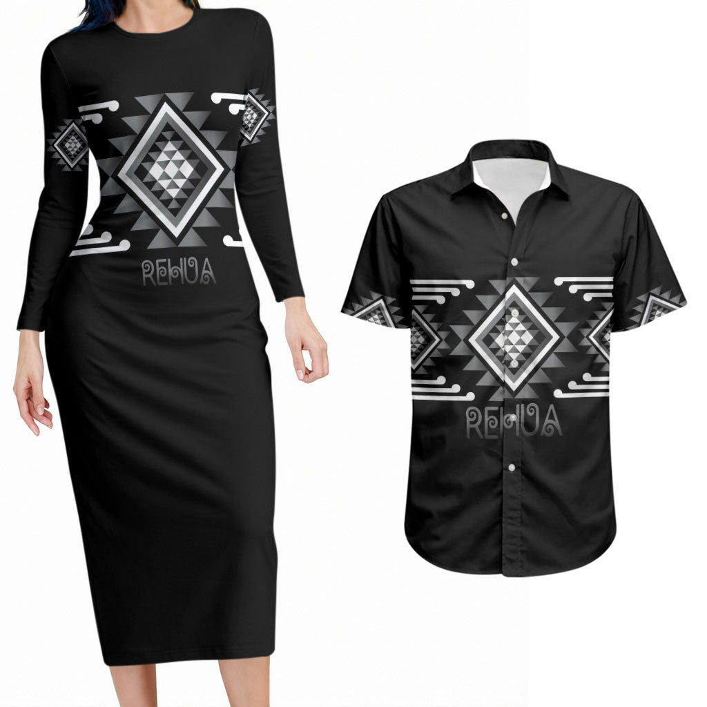 Aotearoa Atua Rehua Personalised Couples Matching Long Sleeve Bodycon Dress and Hawaiian Shirt Maori God Of Healing Taniko Motifs