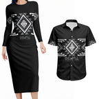 Aotearoa Atua Rehua Personalised Couples Matching Long Sleeve Bodycon Dress and Hawaiian Shirt Maori God Of Healing Taniko Motifs