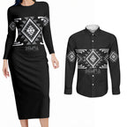 Aotearoa Atua Rehua Personalised Couples Matching Long Sleeve Bodycon Dress and Long Sleeve Button Shirt Maori God Of Healing Taniko Motifs