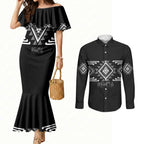 Aotearoa Atua Rehua Personalised Couples Matching Mermaid Dress and Long Sleeve Button Shirt Maori God Of Healing Taniko Motifs