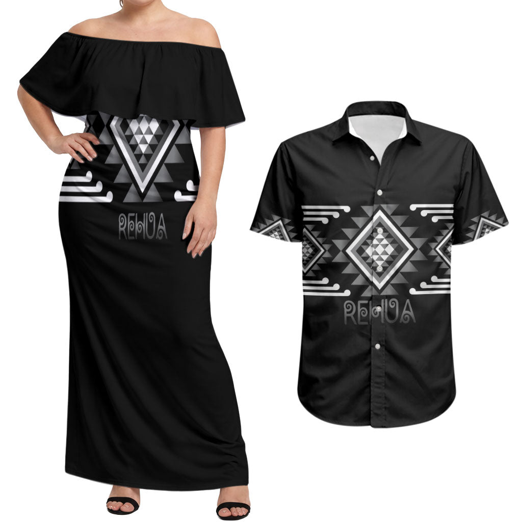 Aotearoa Atua Rehua Personalised Couples Matching Off Shoulder Maxi Dress and Hawaiian Shirt Maori God Of Healing Taniko Motifs