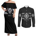 Aotearoa Atua Rehua Personalised Couples Matching Off Shoulder Maxi Dress and Long Sleeve Button Shirt Maori God Of Healing Taniko Motifs