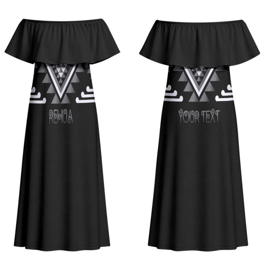 Aotearoa Atua Rehua Personalised Couples Matching Off Shoulder Maxi Dress and Long Sleeve Button Shirt Maori God Of Healing Taniko Motifs