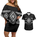 Aotearoa Atua Rehua Personalised Couples Matching Off Shoulder Short Dress and Hawaiian Shirt Maori God Of Healing Taniko Motifs