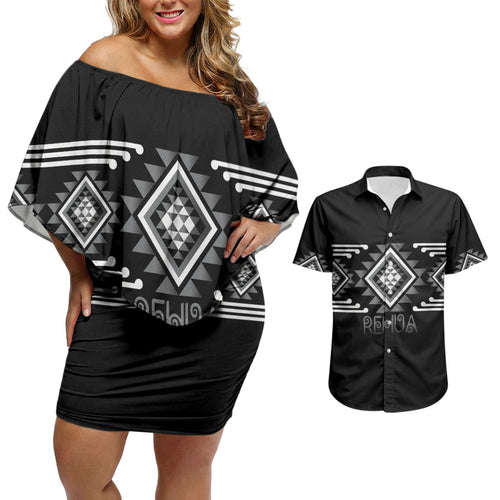 Aotearoa Atua Rehua Personalised Couples Matching Off Shoulder Short Dress and Hawaiian Shirt Maori God Of Healing Taniko Motifs