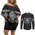 Aotearoa Atua Rehua Personalised Couples Matching Off Shoulder Short Dress and Long Sleeve Button Shirt Maori God Of Healing Taniko Motifs
