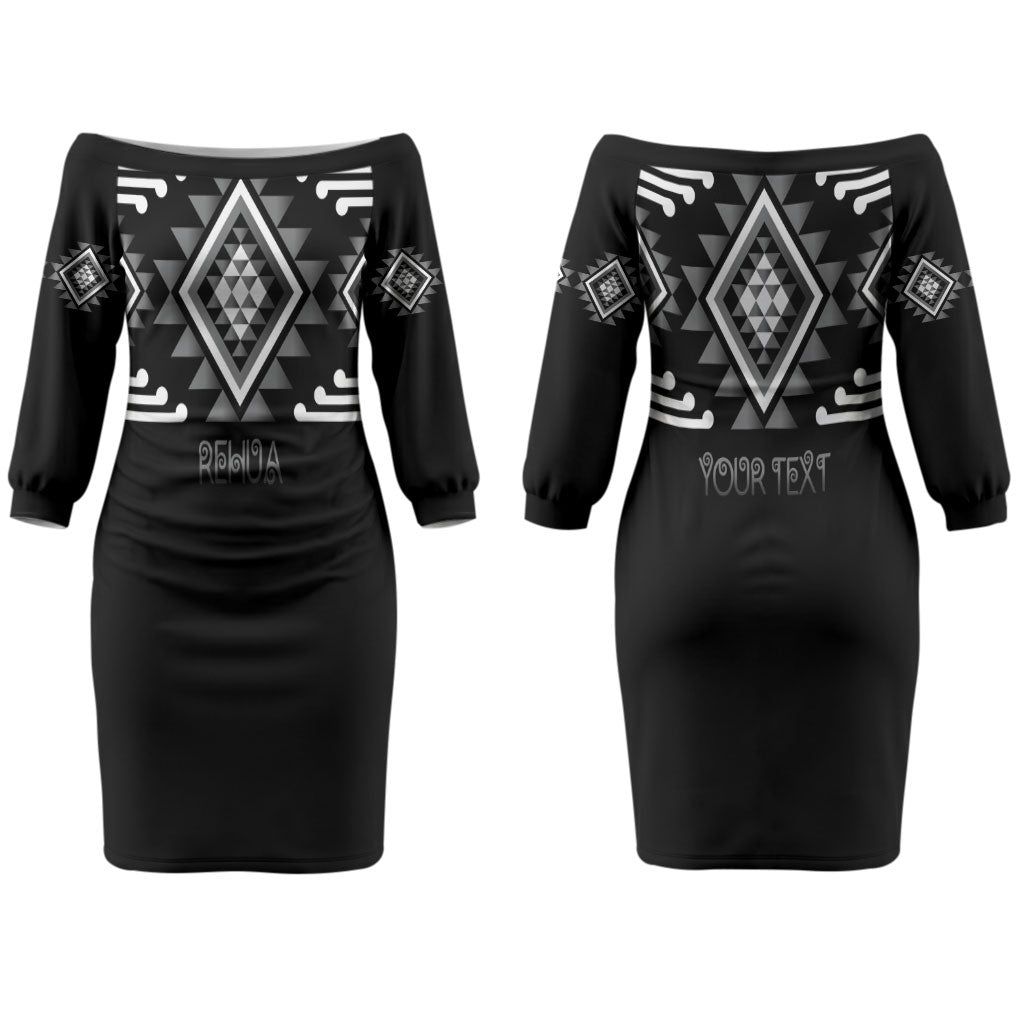 Aotearoa Atua Rehua Personalised Couples Matching Off The Shoulder Long Sleeve Dress and Long Sleeve Button Shirt Maori God Of Healing Taniko Motifs