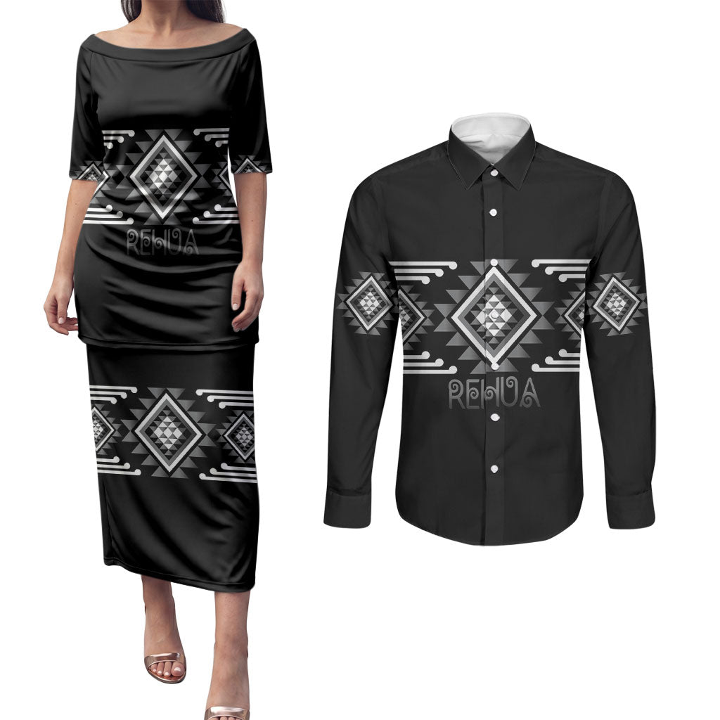 Aotearoa Atua Rehua Personalised Couples Matching Puletasi and Long Sleeve Button Shirt Maori God Of Healing Taniko Motifs