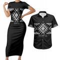 Aotearoa Atua Rehua Personalised Couples Matching Short Sleeve Bodycon Dress and Hawaiian Shirt Maori God Of Healing Taniko Motifs