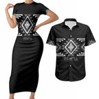 Aotearoa Atua Rehua Personalised Couples Matching Short Sleeve Bodycon Dress and Hawaiian Shirt Maori God Of Healing Taniko Motifs