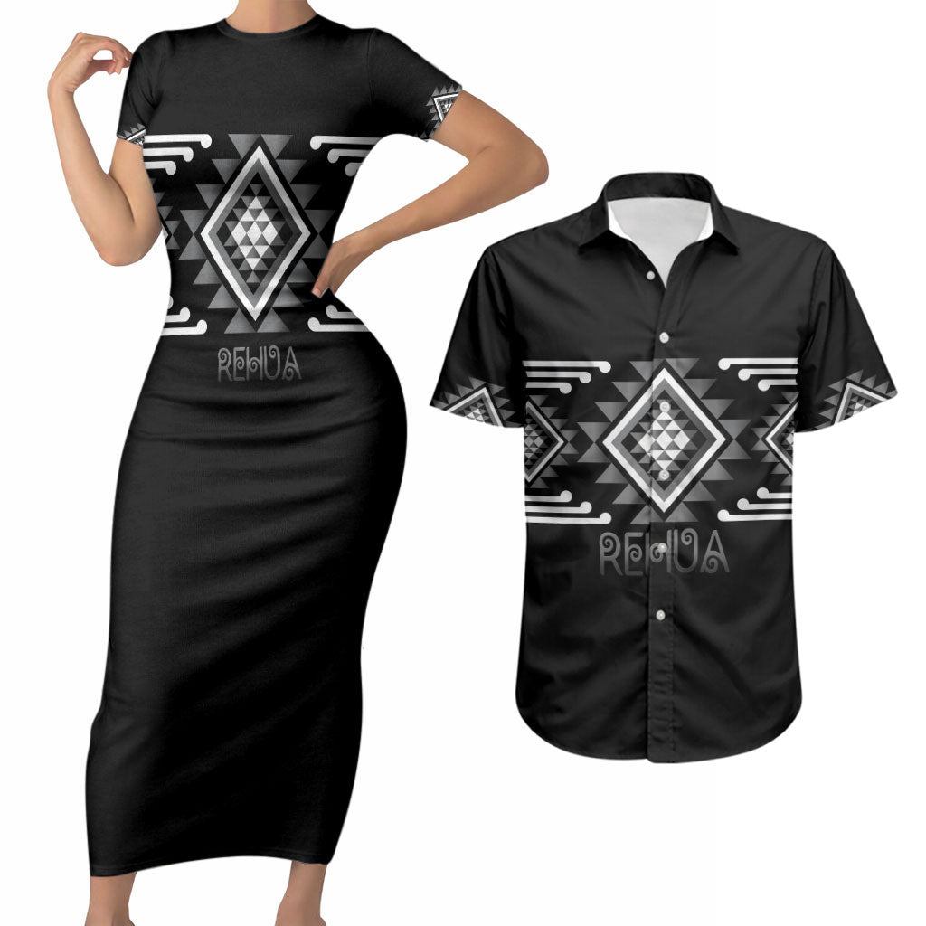 Aotearoa Atua Rehua Personalised Couples Matching Short Sleeve Bodycon Dress and Hawaiian Shirt Maori God Of Healing Taniko Motifs