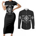 Aotearoa Atua Rehua Personalised Couples Matching Short Sleeve Bodycon Dress and Long Sleeve Button Shirt Maori God Of Healing Taniko Motifs