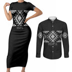 Aotearoa Atua Rehua Personalised Couples Matching Short Sleeve Bodycon Dress and Long Sleeve Button Shirt Maori God Of Healing Taniko Motifs