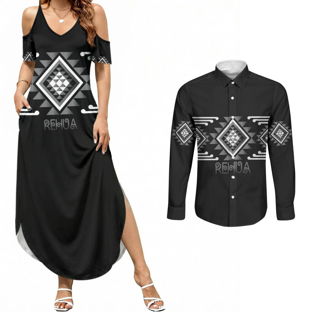 Aotearoa Atua Rehua Personalised Couples Matching Summer Maxi Dress and Long Sleeve Button Shirt Maori God Of Healing Taniko Motifs