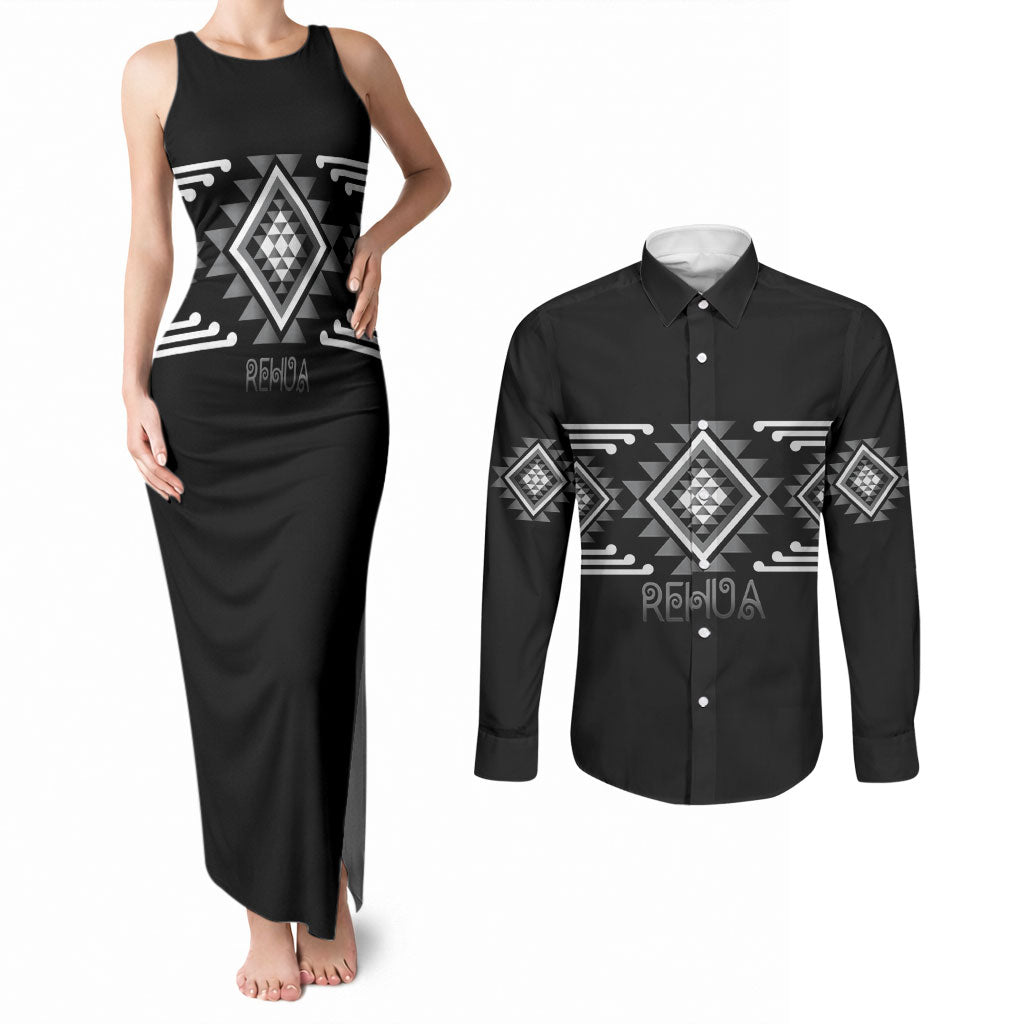 Aotearoa Atua Rehua Personalised Couples Matching Tank Maxi Dress and Long Sleeve Button Shirt Maori God Of Healing Taniko Motifs