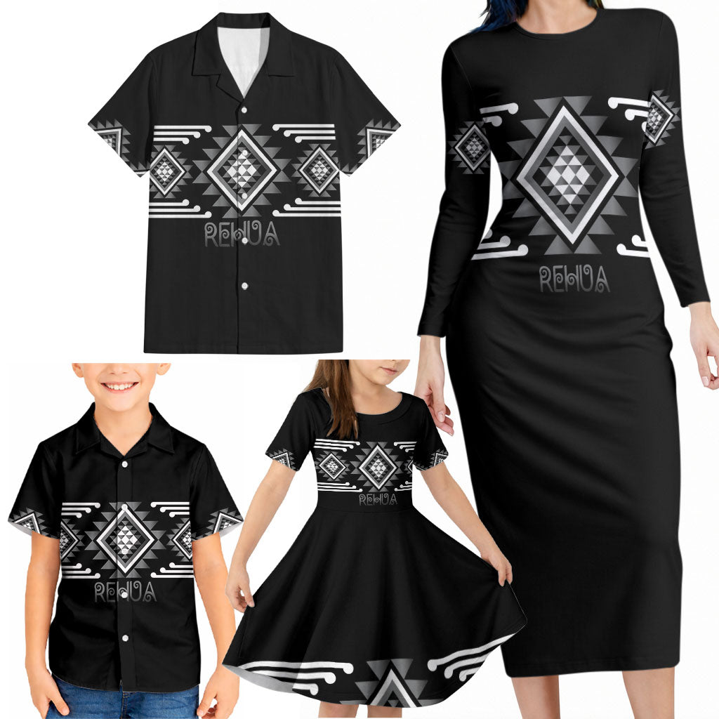 Aotearoa Atua Rehua Personalised Family Matching Long Sleeve Bodycon Dress and Hawaiian Shirt Maori God Of Healing Taniko Motifs