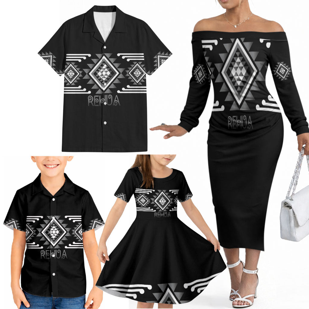 Aotearoa Atua Rehua Personalised Family Matching Off The Shoulder Long Sleeve Dress and Hawaiian Shirt Maori God Of Healing Taniko Motifs