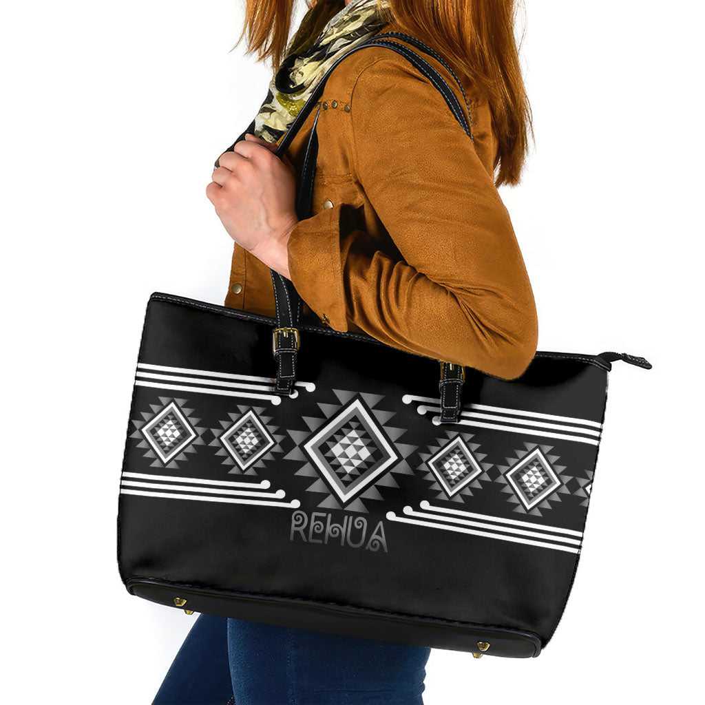 Aotearoa Atua Rehua Leather Tote Bag Maori God Of Healing Taniko Motifs