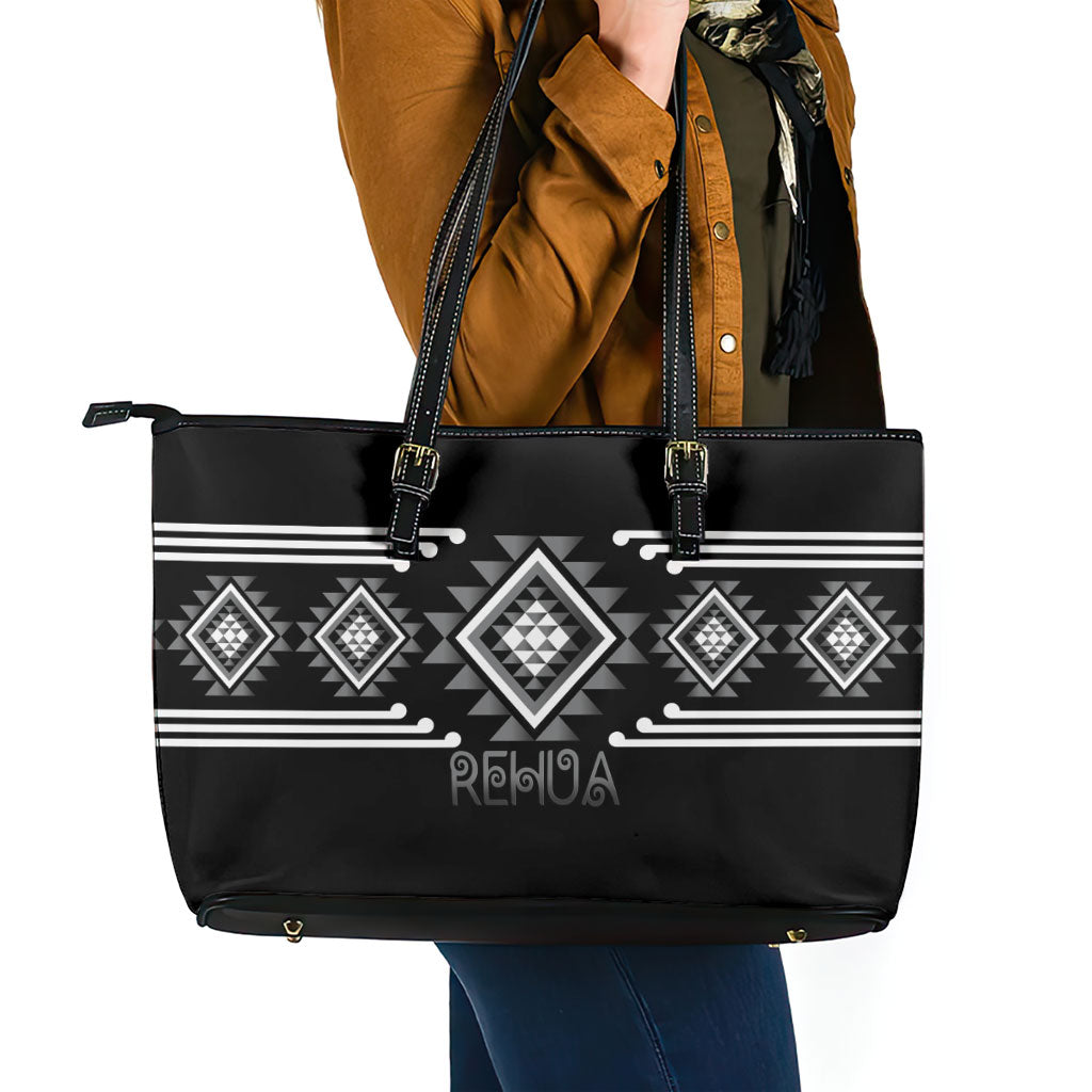 Aotearoa Atua Rehua Leather Tote Bag Maori God Of Healing Taniko Motifs