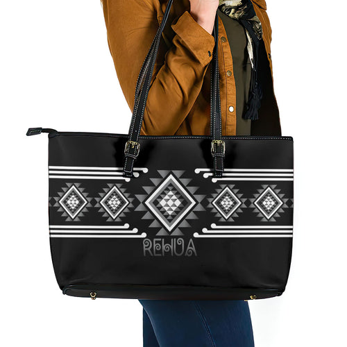 Aotearoa Atua Rehua Leather Tote Bag Maori God Of Healing Taniko Motifs