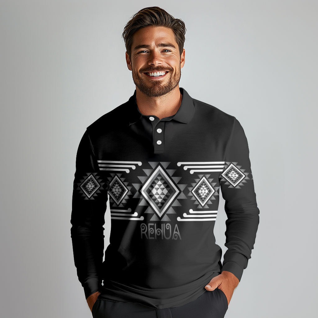 Aotearoa Atua Rehua Personalised Long Sleeve Polo Shirt Maori God Of Healing Taniko Motifs
