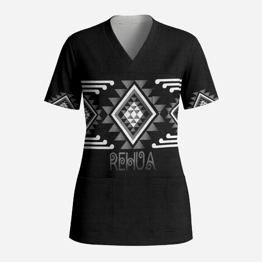 Aotearoa Atua Rehua Personalised Scrub Top Maori God Of Healing Taniko Motifs