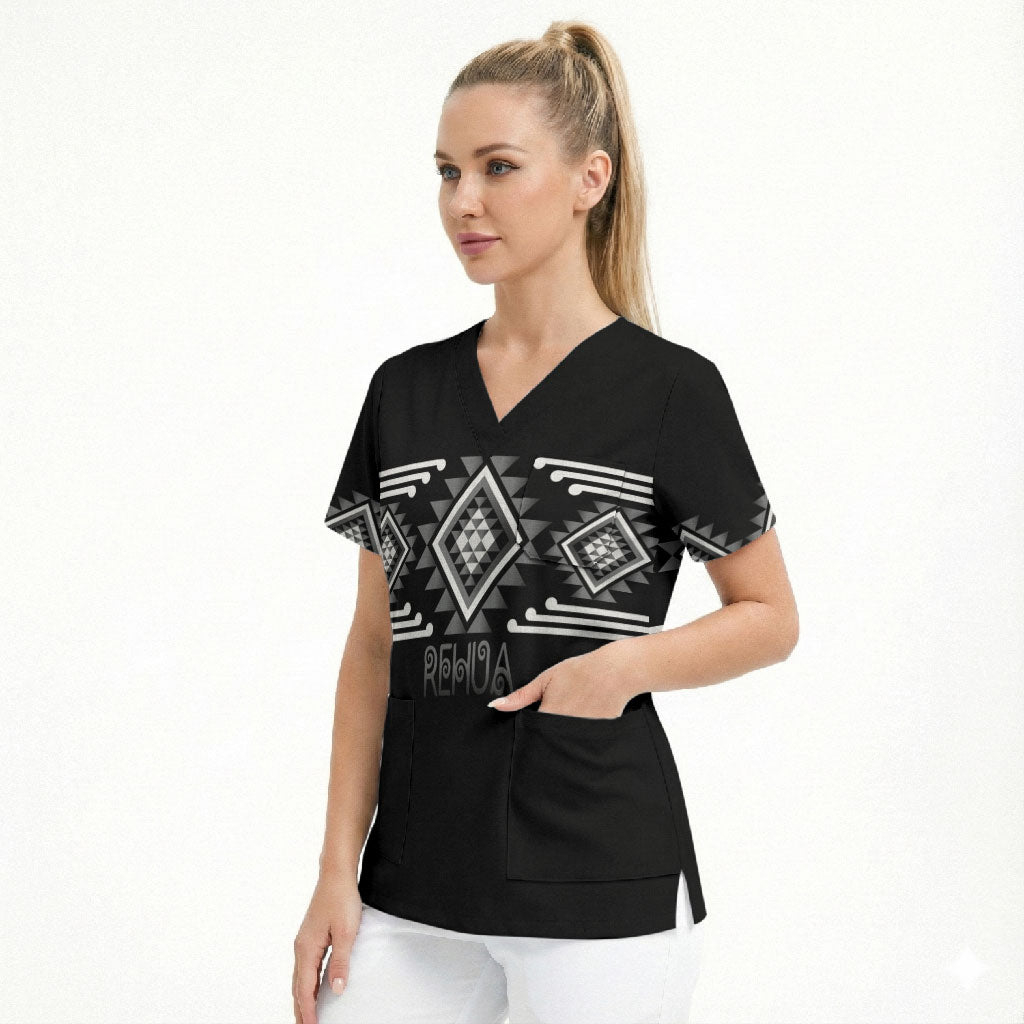 Aotearoa Atua Rehua Personalised Scrub Top Maori God Of Healing Taniko Motifs