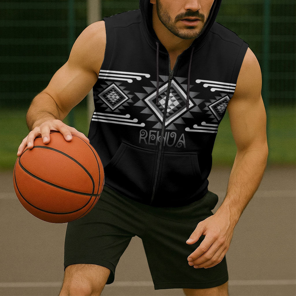 Aotearoa Atua Rehua Personalised Sleeveless Zip Hoodie Maori God Of Healing Taniko Motifs