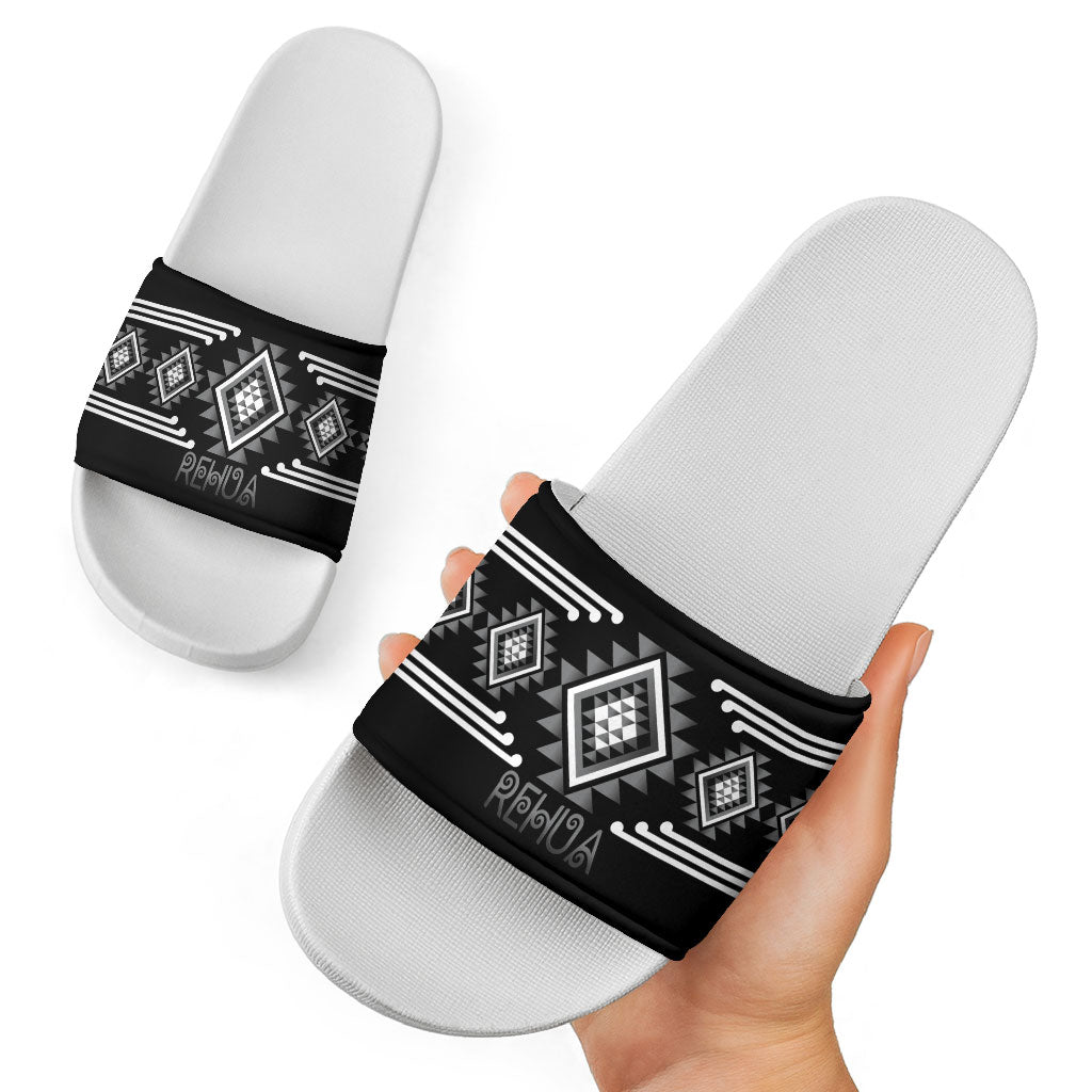 Aotearoa Atua Rehua Slide Sandals Maori God Of Healing Taniko Motifs