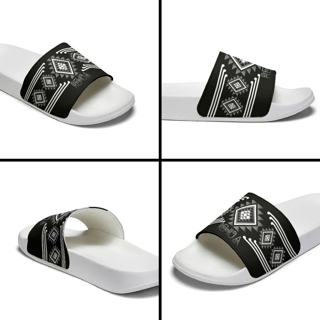 Aotearoa Atua Rehua Slide Sandals Maori God Of Healing Taniko Motifs