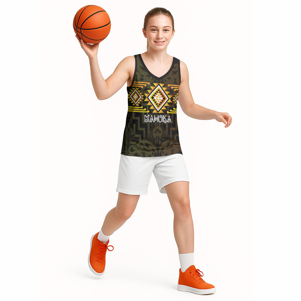 Aotearoa Atua Mahuika Personalised Basketball Jersey Maori Goddess Of Fire Taniko Motifs