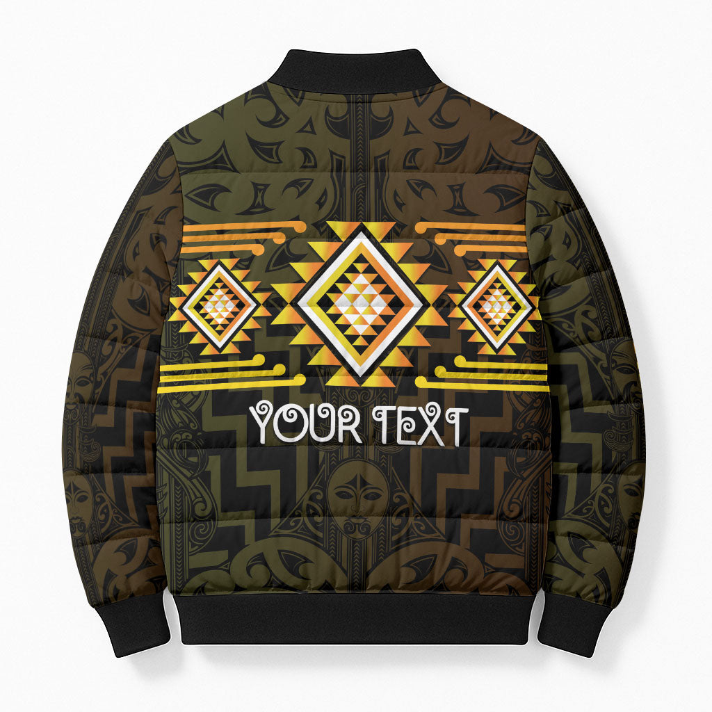 Aotearoa Atua Mahuika Personalised Bomber Puffer Jacket Maori Goddess Of Fire Taniko Motifs