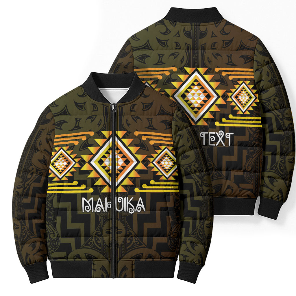 Aotearoa Atua Mahuika Personalised Bomber Puffer Jacket Maori Goddess Of Fire Taniko Motifs