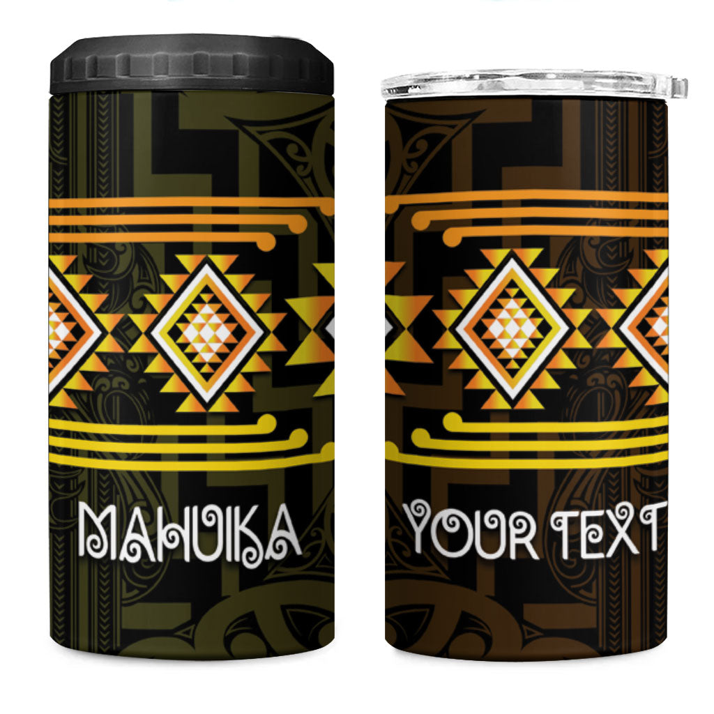 Aotearoa Atua Mahuika Personalised 4 in 1 Can Cooler Tumbler Maori Goddess Of Fire Taniko Motifs