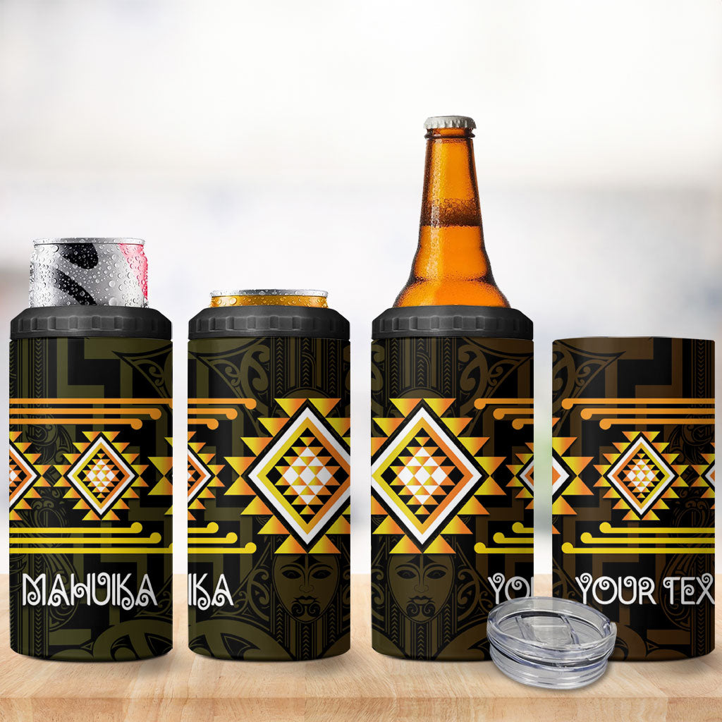 Aotearoa Atua Mahuika Personalised 4 in 1 Can Cooler Tumbler Maori Goddess Of Fire Taniko Motifs