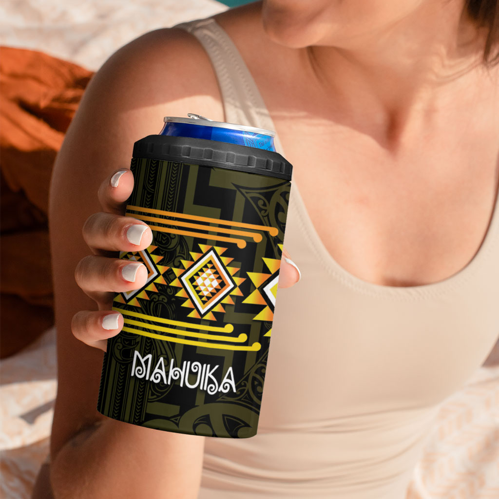 Aotearoa Atua Mahuika Personalised 4 in 1 Can Cooler Tumbler Maori Goddess Of Fire Taniko Motifs