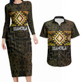 Aotearoa Atua Mahuika Personalised Couples Matching Long Sleeve Bodycon Dress and Hawaiian Shirt Maori Goddess Of Fire Taniko Motifs