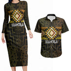Aotearoa Atua Mahuika Personalised Couples Matching Long Sleeve Bodycon Dress and Hawaiian Shirt Maori Goddess Of Fire Taniko Motifs