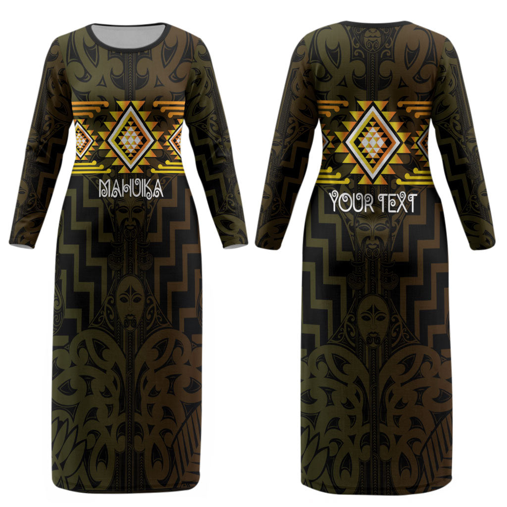 Aotearoa Atua Mahuika Personalised Couples Matching Long Sleeve Bodycon Dress and Hawaiian Shirt Maori Goddess Of Fire Taniko Motifs