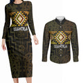 Aotearoa Atua Mahuika Personalised Couples Matching Long Sleeve Bodycon Dress and Long Sleeve Button Shirt Maori Goddess Of Fire Taniko Motifs