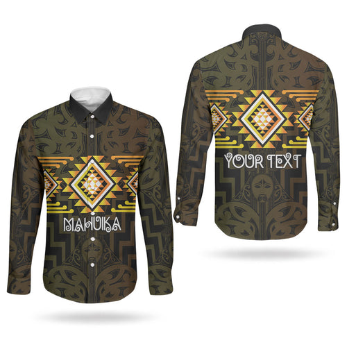 Aotearoa Atua Mahuika Personalised Couples Matching Long Sleeve Bodycon Dress and Long Sleeve Button Shirt Maori Goddess Of Fire Taniko Motifs