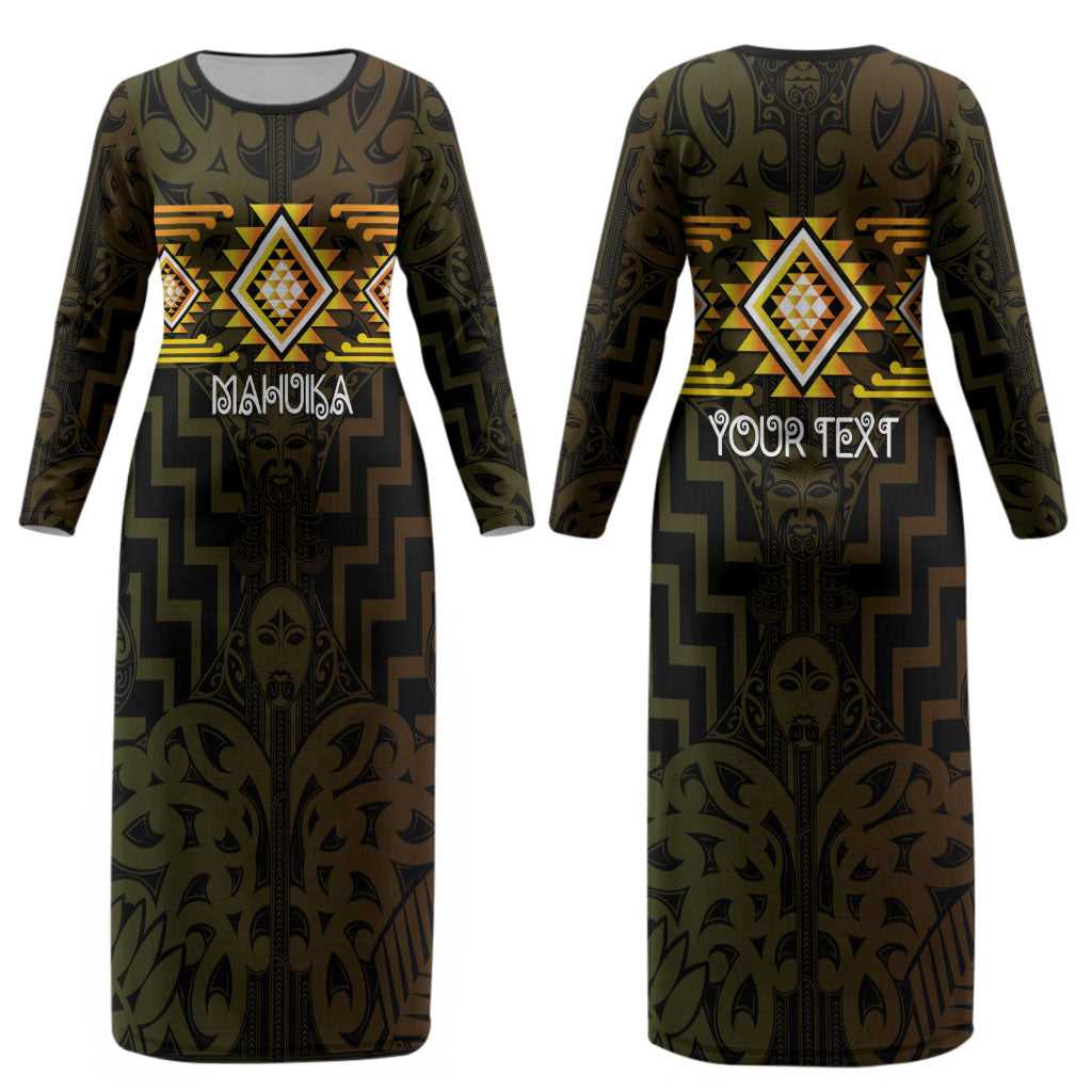 Aotearoa Atua Mahuika Personalised Couples Matching Long Sleeve Bodycon Dress and Long Sleeve Button Shirt Maori Goddess Of Fire Taniko Motifs