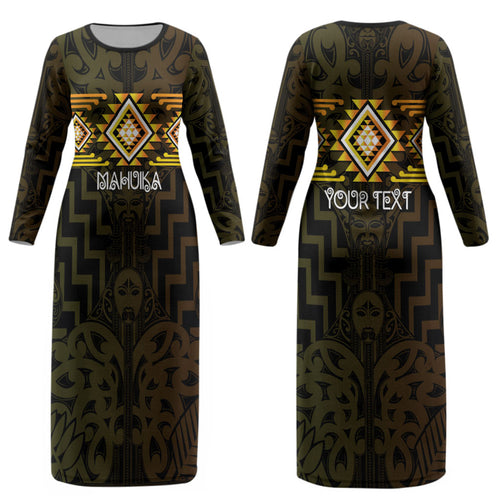 Aotearoa Atua Mahuika Personalised Couples Matching Long Sleeve Bodycon Dress and Long Sleeve Button Shirt Maori Goddess Of Fire Taniko Motifs
