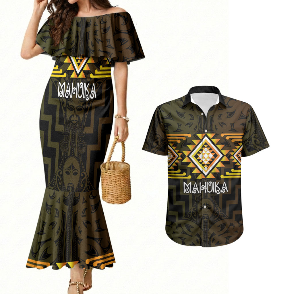 Aotearoa Atua Mahuika Personalised Couples Matching Mermaid Dress and Hawaiian Shirt Maori Goddess Of Fire Taniko Motifs