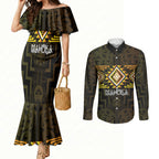 Aotearoa Atua Mahuika Personalised Couples Matching Mermaid Dress and Long Sleeve Button Shirt Maori Goddess Of Fire Taniko Motifs