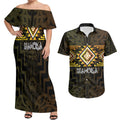Aotearoa Atua Mahuika Personalised Couples Matching Off Shoulder Maxi Dress and Hawaiian Shirt Maori Goddess Of Fire Taniko Motifs